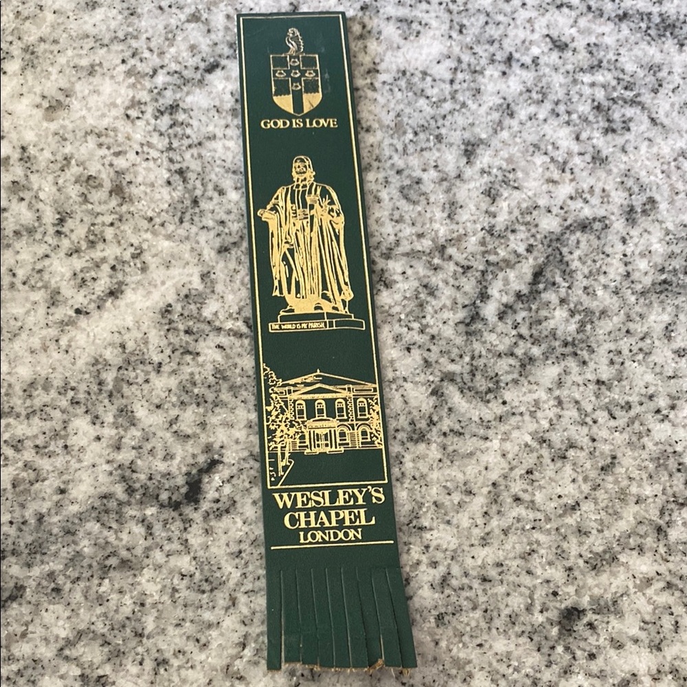 Wesley's Chapel London Green & Gold Leather Vintage Bookmark!